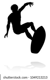 A high quality detailed silhouette of a surfer surfing the waves on his surfboard