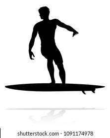 A high quality detailed silhouette of a surfer surfing the waves on his surfboard