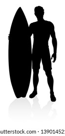 A high quality detailed silhouette of a surfer surfing the waves on his surfboard