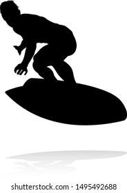 A high quality detailed silhouette of a surfer surfing the waves on his surfboard