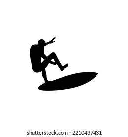 A high quality detailed silhouette of a surfer surfing the waves on his surfboard