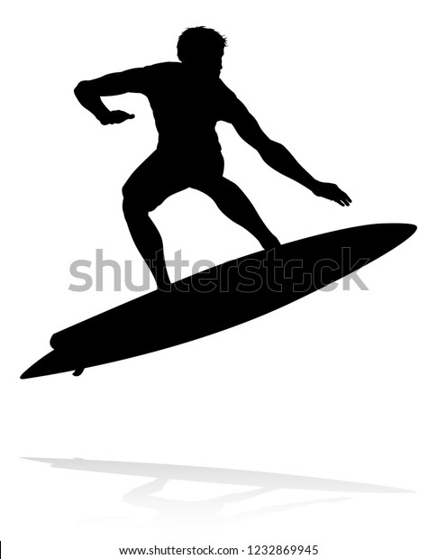 High Quality Detailed Silhouette Surfer Surfing Stock Vector (Royalty ...