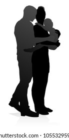 High quality and detailed silhouettes of a happy young family. Mother father and child