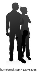 High quality and detailed silhouettes of a happy young family. Mother father and child
