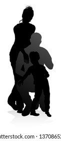 High quality and detailed silhouettes of a happy young family. Mother father and child