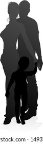 High quality and detailed silhouettes of a happy young family. Mother father and child