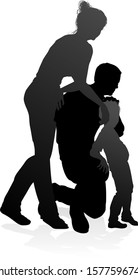 High quality and detailed silhouettes of a happy young family. Mother father and child