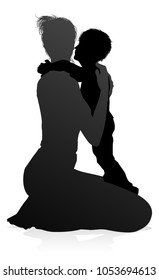 High quality and detailed silhouettes of mother and child