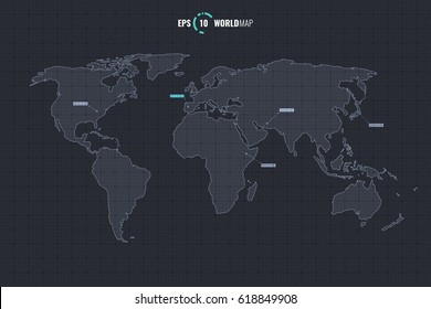 High Quality Detailed Vector Outline World Map Template Isolated on Coordinate Grid Background. EPS 10