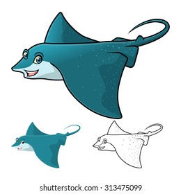 High Quality Eagle Ray Cartoon Character Include Flat Design and Line Art Version