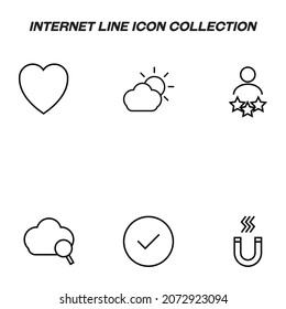 Gran calidad de trazo editable para aplicaciones móviles, diseño web, sitios web, tiendas en línea etc conjunto de iconos de línea de Internet con signos de corazón, nube, rango, imán, lupa