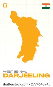 High quality editable vector map of Darjeeling district in the Indian state of West Bengal for eps and illustrator.