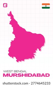 High quality editable vector map of Murshidabad district in the Indian state of West Bengal for eps and illustrator.