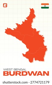 High quality editable vector map of the Burdwan division in the Indian state of West Bengal for eps and Illustrator.