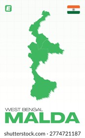 High quality editable vector map of the Malda division in the Indian state of West Bengal for eps and Illustrator