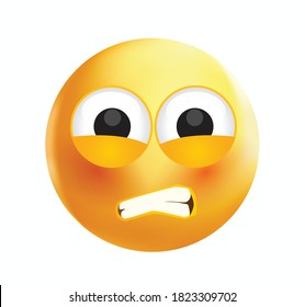 High quality emoji isolated on white background, emoticon grimacing face, vector illustration.
Yellow face emoji showing teeth and open eyes. Irritated emoji. Scared emoticon.