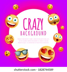 High Quality Emoticon Character on Pink and Purple Background . Isolated Vector Elements