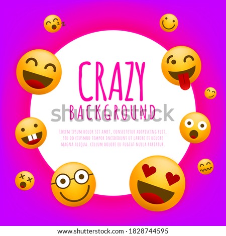 High Quality Emoticon Character on Pink and Purple Background . Isolated Vector Elements
