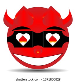 High quality emoticon with horns, devil emoticons on a white background. Red devil face emoticons. Popular chat elements. Popular emoticon.