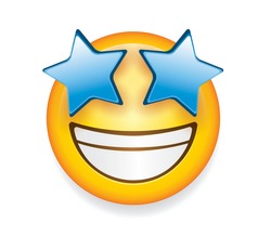 High quality emoticon isolated on white background.Star eyes emoji vector illustration.
Yellow face with a broad, open smile, showing upper teeth.Popular chat elements. Trending emoticon.