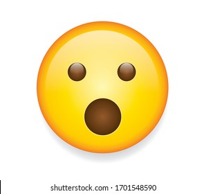 High quality emoticon isolated on white background. Emoji face with Open Mouth and open eyes.
Yellow face wow emoji.Social media surprised, shocked emoticon.Popular chat elements. Trending emoticon.