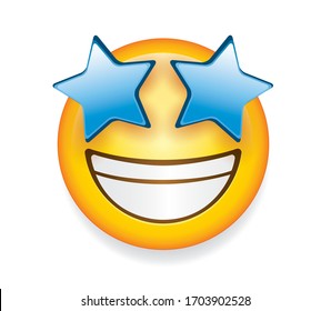 High quality emoticon isolated on white background.Star eyes emoji vector illustration.
Yellow face with a broad, open smile, showing upper teeth.Popular chat elements. Trending emoticon.