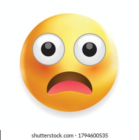 High quality emoticon isolated on white background. Emoji face with Open Mouth and open eyes.
Yellow face wow emoji.Surprised, shocked emoticon.Scared emoji.