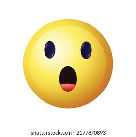 High quality emoticon isolated on white background. Emoji face with Open Mouth and open eyes.
Yellow face wow emoji. Surprised, shocked emoticon.