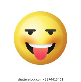 High quality emoticon isolated on white background. Teasing emoji with tongue sticking out.