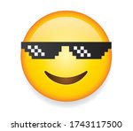 High quality emoticon on white background. Thug Life emoticon. Glasses emoji face, pixel art, design. Emoticon with sunglasses vector illustration. Thug life emoji.