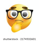 High quality emoticon on white background. Thinking Emoji. Yellow face thinking emoticon vector illustration. 