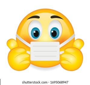 High quality emoticon on white background.Corona emoji.Face With Medical Mask  and thumbs up emoji vector illustration.Mask emoji.Medical mask emoticon.