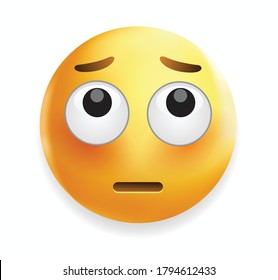 High quality emoticon on white background. Rolling eyes Emoji.
Yellow face with rolling eyes vector illustration. Popular chat elements. Wondering emoticon.