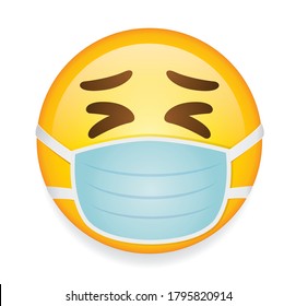 High quality emoticon on white background. Emoticon with medical mask.Mask emoji vector illustration. Corona emoji.Virus emoticon.Medical mask emoticon.