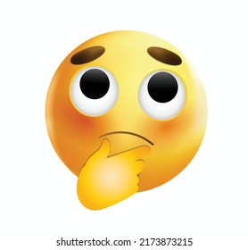 High quality emoticon on white background. Thinking Emoji. Yellow face thinking emoticon vector illustration. 