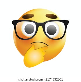 High quality emoticon on white background. Thinking Emoji. Yellow face thinking emoticon vector illustration. 