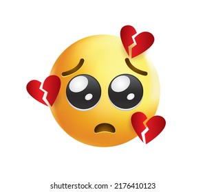 High quality emoticon on white background. Emoticon with broken heart. Sad emoji isolated on white background. Broken heart emoji.