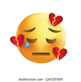 High quality emoticon on white background. Emoticon with broken heart. Sad emoji isolated on white background. Broken heart emoji.