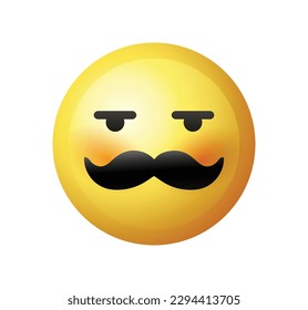 High quality emoticon on white background. Yellow face with mustaches. Mustache emoji vector.