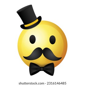 High quality emoticon on white background. Yellow face with mustaches. Mustache emoji vector. Hipster emoji. Mustache smiley.