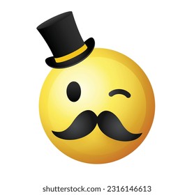 High quality emoticon on white background. Yellow face with mustache. Mustache emoji vector. Hipster emoji. Mustache smiley.