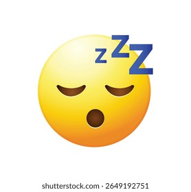 High quality emoticon on white background. Sleeping emoji vector illustration. Yellow face emoji with closed eyes. Popular chat elements.