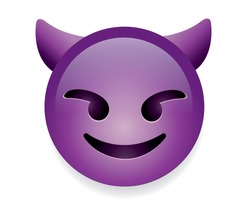 High Quality Emoticon Smiling With Horns, Devil Emoji Isolated On White Background.
Purple Face Devil Emoji. Popular Chat Elements. Trending Emoticon.