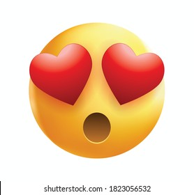 High quality emoticon smiling, love emoji isolated on white background.
Yellow face emoji with red heart eyes and smile vector illustration.
Popular chat elements. Trending emoticon.