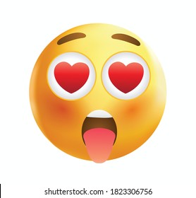 High quality emoticon smiling, love emoji isolated on white background.
Yellow face emoji with red heart eyes and smile vector illustration.
Flirt emoji. Heart emoticon.