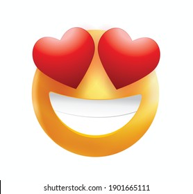 High quality emoticon smiling, love emoji isolated on white background. Yellow face emoji with red heart eyes and smile vector illustration.
Popular chat elements. Trending emoticon.