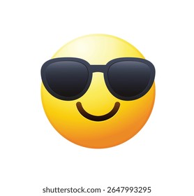 High quality emoticon with sunglasses. Emoji vector. Cool smiling Face with Sunglasses vector illustration. Sunglasses emoji.
