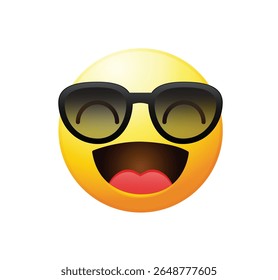 High quality emoticon with sunglasses. Emoji vector. Cool smiling Face with Sunglasses vector illustration. Sunglasses emoji.