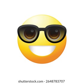 High quality emoticon with sunglasses. Emoji vector. Cool smiling Face with Sunglasses vector illustration. Sunglasses emoji.