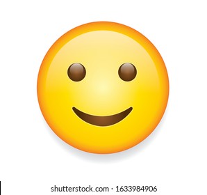 High quality emoticon vector illustration on white background. Emoji smiling. Yellow face smiling with eyes. Popular chat elements. Trending emoticon. Smiley ball.